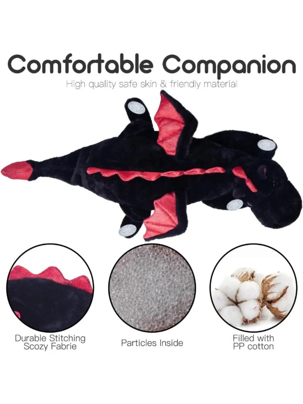 Giant 50in Black Dragon Plush Toy - Jumbo Stuffed Animal with Wings, Cuddly Gift
